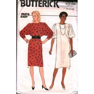 Butterick 6676 Vintage 80s Dress Sewing Pattern Size 8 10 12 Puff Sleeve UNCUT